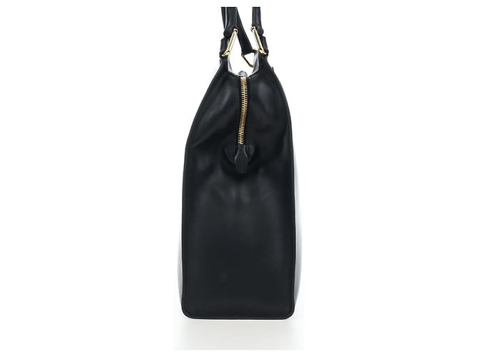 PRADA Schultertasche aus Leder Schwarz Gold Auth 190350V Golden - Ansicht 6
