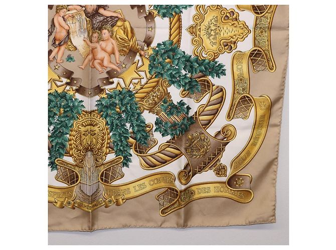 Hermès HERMES Carré 90 Sciarpa « DANS LES ESPRITS » Seta Beige Auth 192450 - vista 10