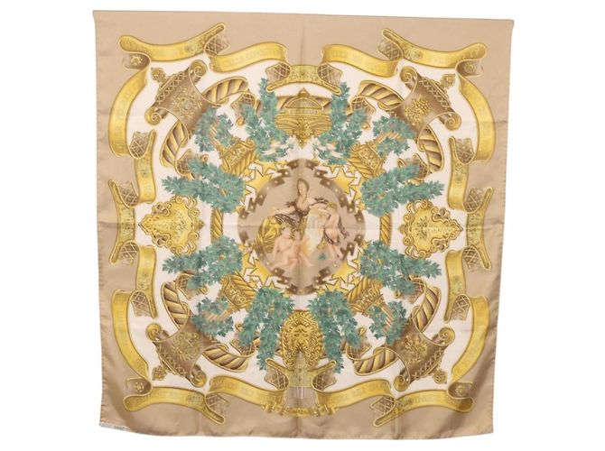 Hermès HERMES Carré 90 Sciarpa « DANS LES ESPRITS » Seta Beige Auth 192450 - vista 13