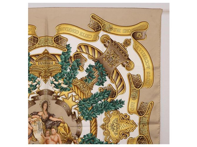 Hermès HERMES Carré 90 Sciarpa « DANS LES ESPRITS » Seta Beige Auth 192450 - vista 4