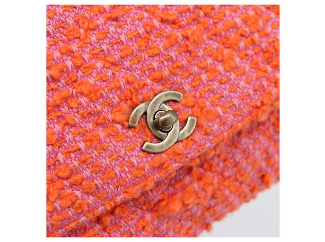 CHANEL Matelasse 25 Chain Shoulder Bag Tweed Orange Gold Tone CC Auth BA14597SAM Arancione - vista 14