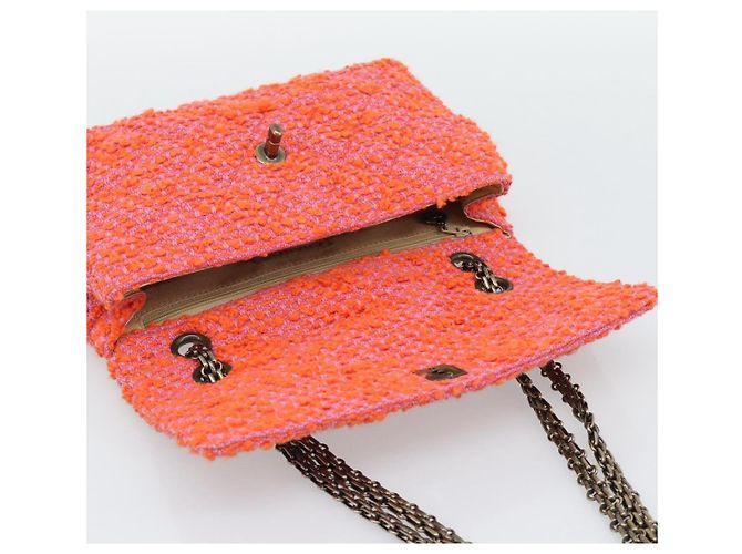 CHANEL Matelasse 25 Chain Shoulder Bag Tweed Orange Gold Tone CC Auth BA14597SAM Arancione - vista 15
