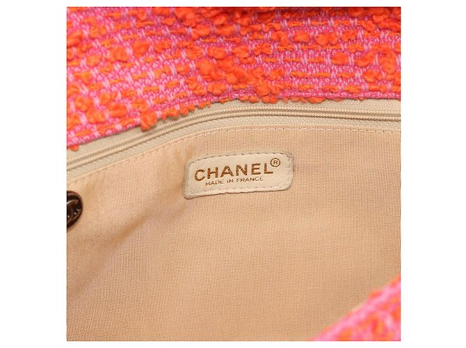 CHANEL Matelasse 25 Chain Shoulder Bag Tweed Orange Gold Tone CC Auth BA14597SAM Arancione - vista 16