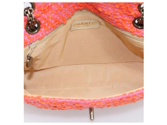 CHANEL Matelasse 25 Chain Shoulder Bag Tweed Orange Gold Tone CC Auth BA14597SAM Arancione - vista 17