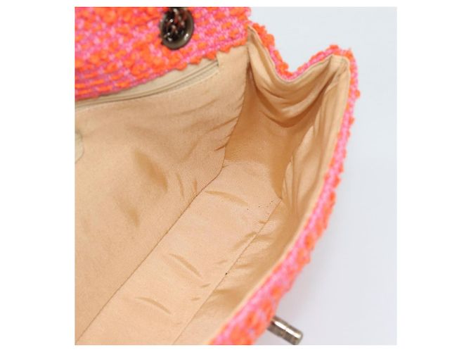 CHANEL Matelasse 25 Chain Shoulder Bag Tweed Orange Gold Tone CC Auth BA14597SAM Arancione - vista 18