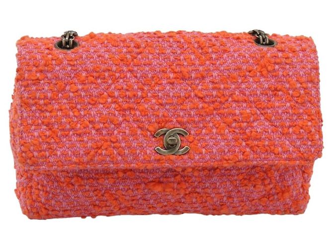 CHANEL Matelasse 25 Chain Shoulder Bag Tweed Orange Gold Tone CC Auth BA14597SAM Arancione - vista 2