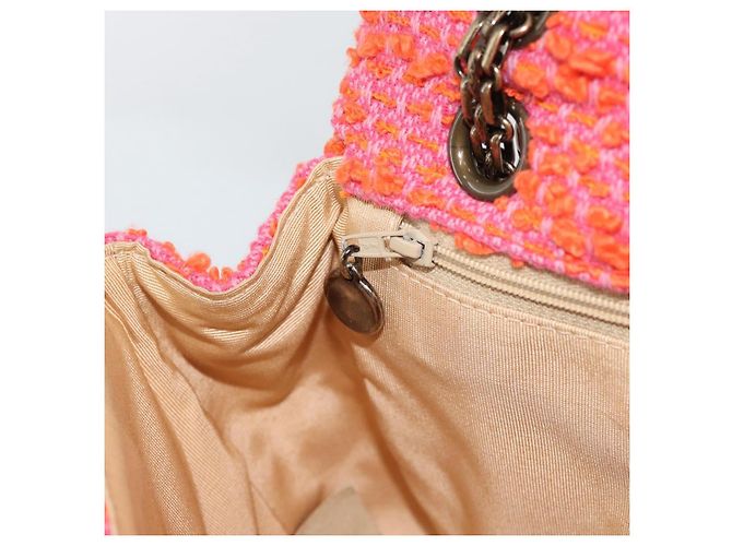 CHANEL Matelasse 25 Chain Shoulder Bag Tweed Orange Gold Tone CC Auth BA14597SAM Arancione - vista 20