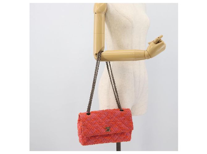 CHANEL Matelasse 25 Chain Shoulder Bag Tweed Orange Gold Tone CC Auth BA14597SAM Arancione - vista 23