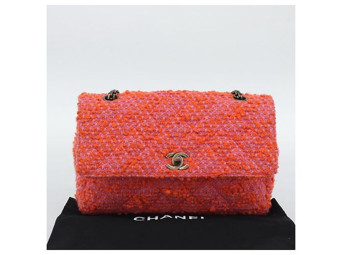 CHANEL Matelasse 25 Chain Shoulder Bag Tweed Orange Gold Tone CC Auth BA14597SAM Arancione - vista 24