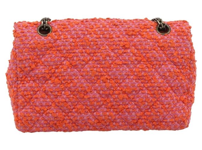 CHANEL Matelasse 25 Chain Shoulder Bag Tweed Orange Gold Tone CC Auth BA14597SAM Arancione - vista 3