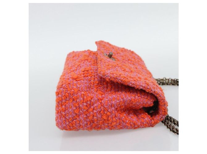 CHANEL Matelasse 25 Chain Shoulder Bag Tweed Orange Gold Tone CC Auth BA14597SAM Arancione - vista 5
