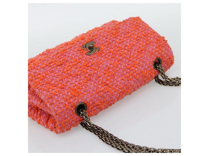 CHANEL Matelasse 25 Chain Shoulder Bag Tweed Orange Gold Tone CC Auth BA14597SAM Arancione - vista 6