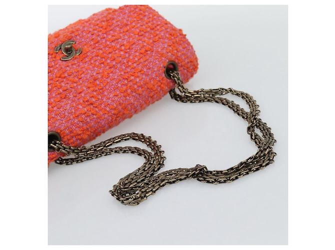 CHANEL Matelasse 25 Chain Shoulder Bag Tweed Orange Gold Tone CC Auth BA14597SAM Arancione - vista 7