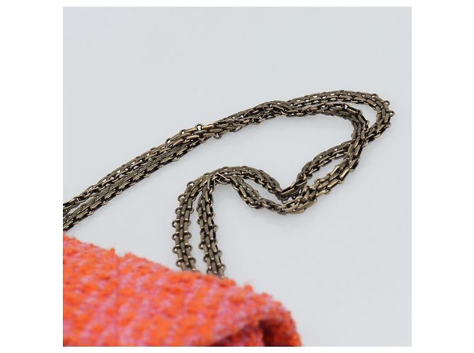 CHANEL Matelasse 25 Chain Shoulder Bag Tweed Orange Gold Tone CC Auth BA14597SAM Arancione - vista 8