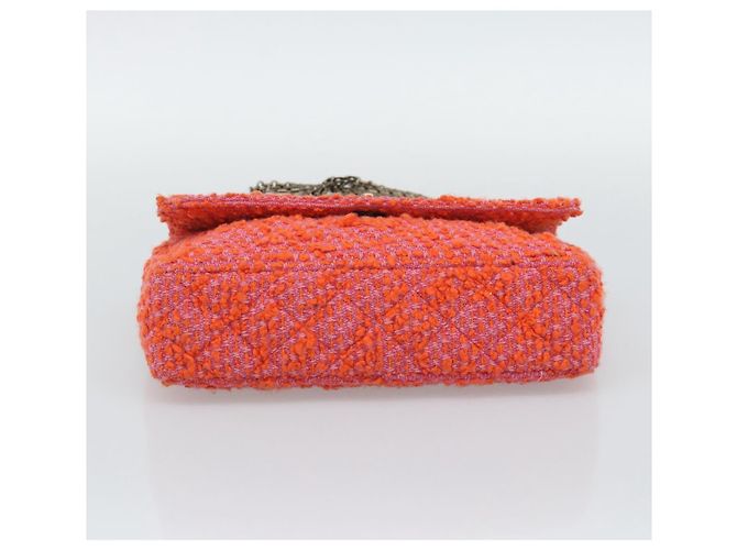 CHANEL Matelasse 25 Chain Shoulder Bag Tweed Orange Gold Tone CC Auth BA14597SAM Arancione - vista 9