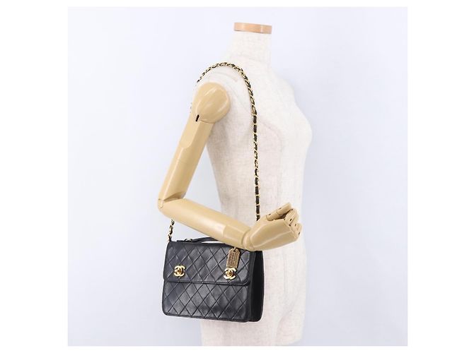 CHANEL Matelasse Chain Shoulder Bag Lamb Skin 2way Black Gold CC Auth 194687SAM Nero D'oro - vista 29