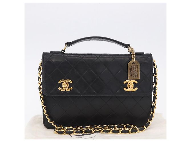 CHANEL Matelasse Chain Shoulder Bag Lamb Skin 2way Black Gold CC Auth 194687SAM Nero D'oro - vista 30