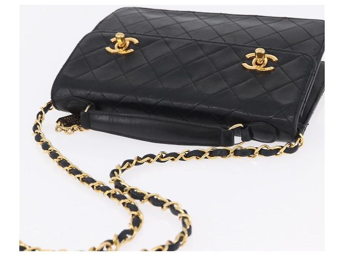 CHANEL Matelasse Chain Shoulder Bag Lamb Skin 2way Black Gold CC Auth 194687SAM Nero D'oro - vista 6