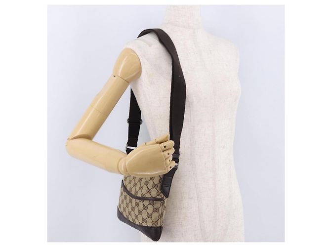Borsa a tracolla GUCCI GG Canvas Beige Argento 147671 Auth ka5478 - vista 21
