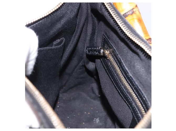 Borsa a Spalla GUCCI Bamboo in Pelle Nera e Oro 137378 Auth 194670V Nero D'oro - vista 18