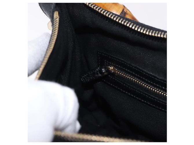 Borsa a Spalla GUCCI Bamboo in Pelle Nera e Oro 137378 Auth 194670V Nero D'oro - vista 19