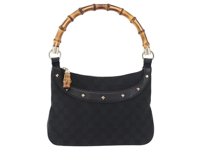 Borsa a Spalla GUCCI Bamboo in Pelle Nera e Oro 137378 Auth 194670V Nero D'oro - vista 2