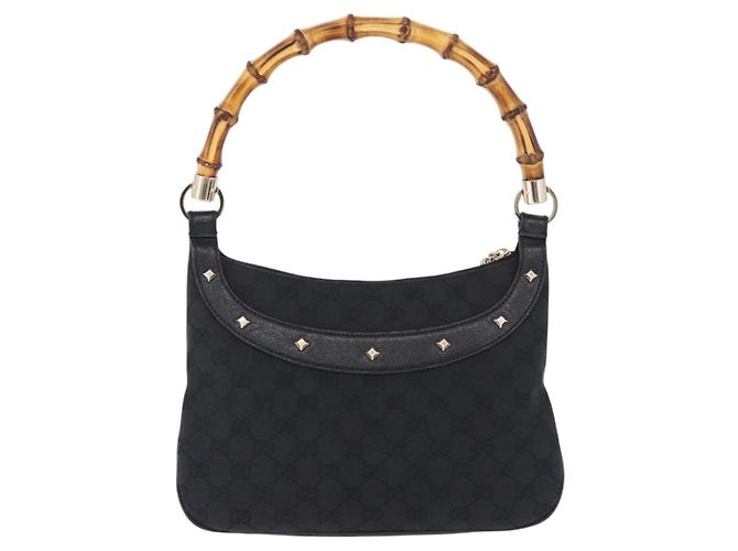 Borsa a Spalla GUCCI Bamboo in Pelle Nera e Oro 137378 Auth 194670V Nero D'oro - vista 3