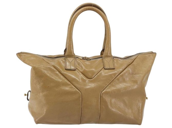 SAINT LAURENT Borsa in pelle vernice Beige Oro 208315 Auth BA14520 D'oro - vista 2