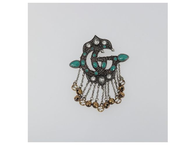 Spilla GUCCI GG Marmont Turquoise metallo Silver Auth 193434M Argento - vista 2