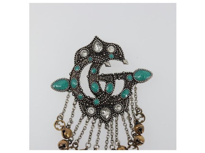 Spilla GUCCI GG Marmont Turquoise metallo Silver Auth 193434M Argento - vista 3