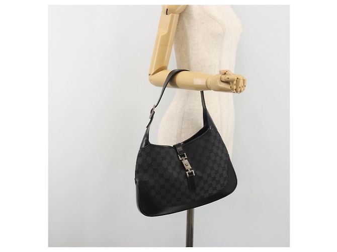 Sac à main GUCCI GG Canvas Jackie Noir Argent 001 3306 Auth 194743V Argenté - vue 23