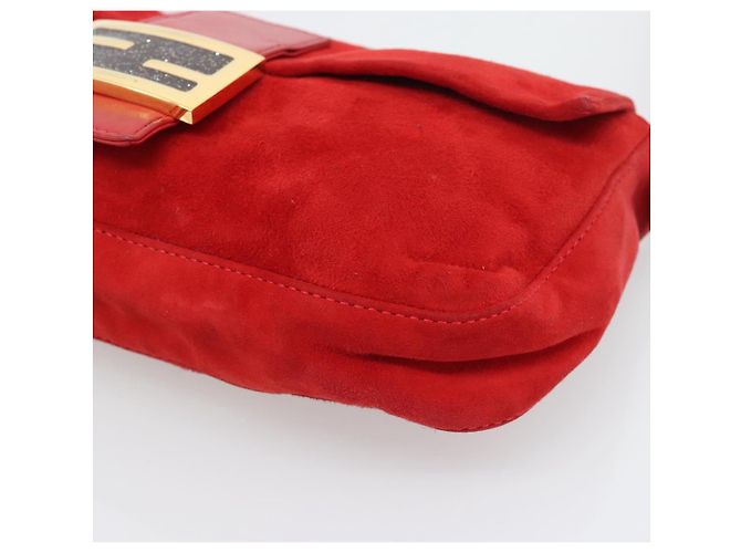 Borsa a tracolla FENDI Mamma Baguette in scamosciato rosso e oro Auth 195245SM D'oro - vista 10