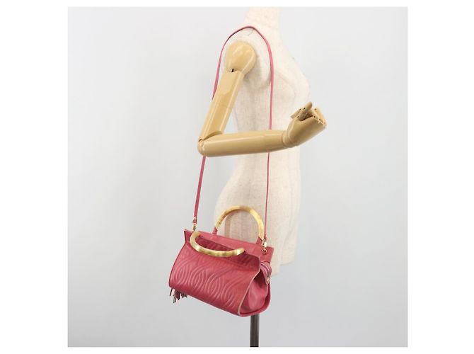Sac à main FENDI Macaroni en cuir 2way Rose Or Auth 195263 Doré - vue 26