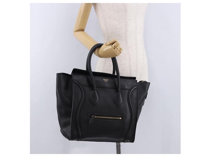 Céline CELINE Luggage Mini shopper Handtasche aus Kalbsleder Schwarz Silber Auth 194754V - Ansicht 23