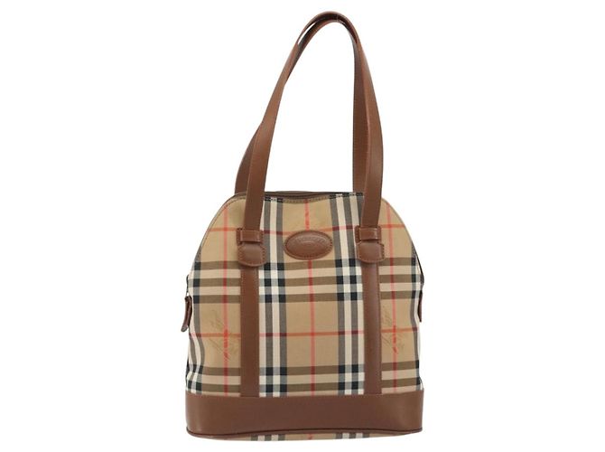Borsa a Spalla Burberrys Nova Check in Tela Beige Marrone Auth 194078A - vista 2