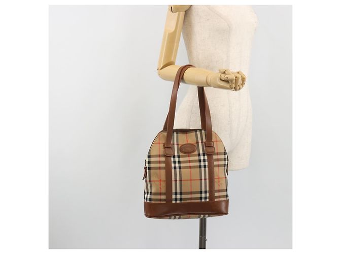 Borsa a Spalla Burberrys Nova Check in Tela Beige Marrone Auth 194078A - vista 22