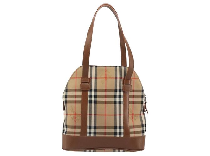 Borsa a Spalla Burberrys Nova Check in Tela Beige Marrone Auth 194078A - vista 3
