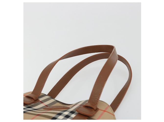 Borsa a Spalla Burberrys Nova Check in Tela Beige Marrone Auth 194078A - vista 8
