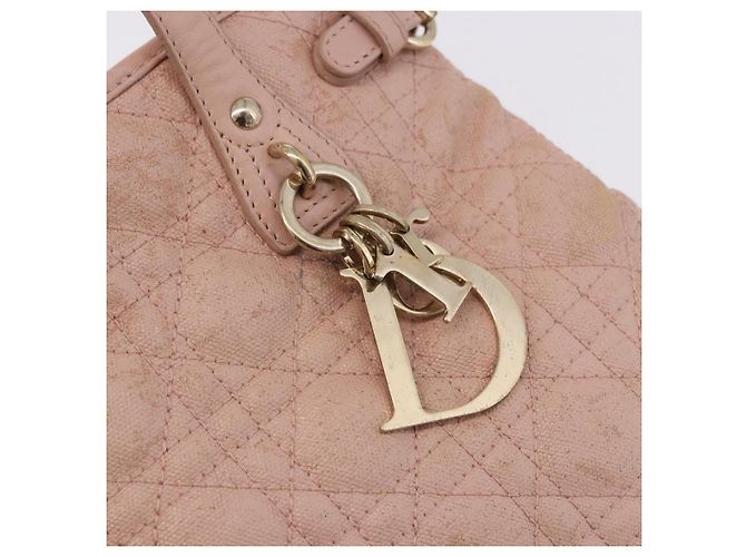 Borsa Christian Dior Canage in Tela Rosa Gold Tone Auth 194165 - vista 14
