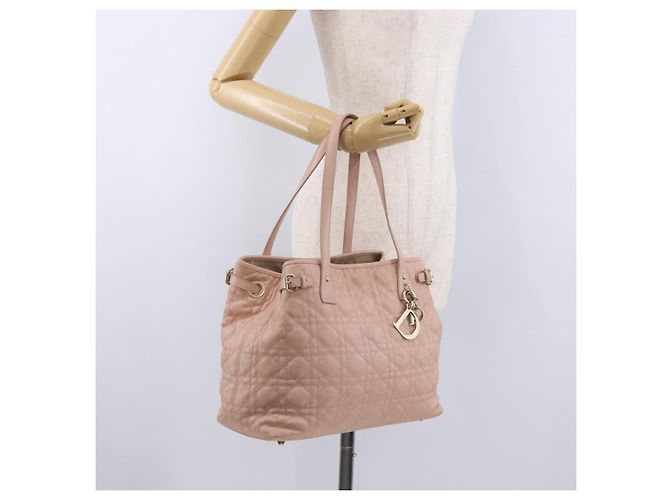 Borsa Christian Dior Canage in Tela Rosa Gold Tone Auth 194165 - vista 23