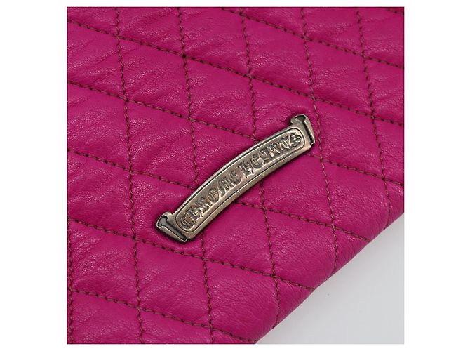 Cartera larga acolchada Chrome Hearts Wave 4 3-Snap de cuero rosa Auth 193426SM Plata - vista 12