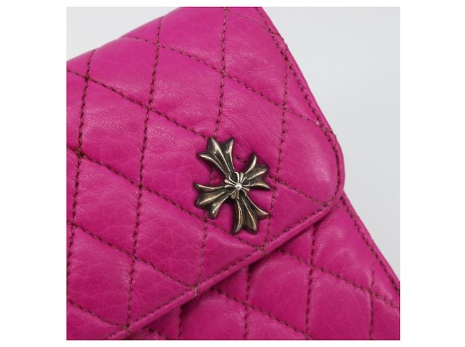 Cartera larga acolchada Chrome Hearts Wave 4 3-Snap de cuero rosa Auth 193426SM Plata - vista 13