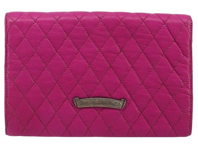 Cartera larga acolchada Chrome Hearts Wave 4 3-Snap de cuero rosa Auth 193426SM Plata - vista 3