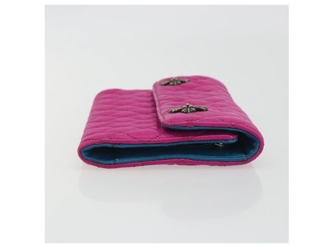 Cartera larga acolchada Chrome Hearts Wave 4 3-Snap de cuero rosa Auth 193426SM Plata - vista 4