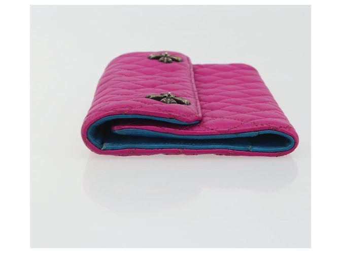 Cartera larga acolchada Chrome Hearts Wave 4 3-Snap de cuero rosa Auth 193426SM Plata - vista 5