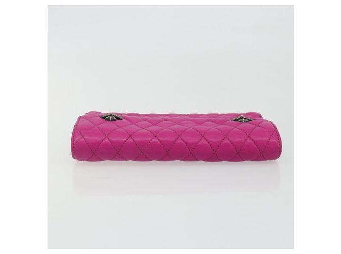 Cartera larga acolchada Chrome Hearts Wave 4 3-Snap de cuero rosa Auth 193426SM Plata - vista 6
