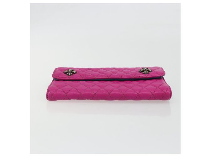 Cartera larga acolchada Chrome Hearts Wave 4 3-Snap de cuero rosa Auth 193426SM Plata - vista 7