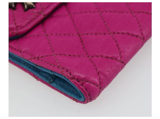 Cartera larga acolchada Chrome Hearts Wave 4 3-Snap de cuero rosa Auth 193426SM Plata - vista 9