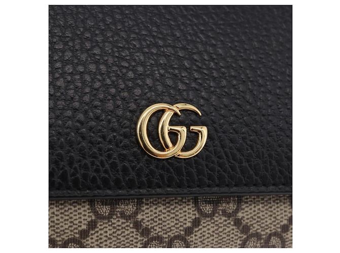 Portafoglio GUCCI GG Supreme in PVC e Pelle Beige Oro 598587 Auth 193589M D'oro - vista 12