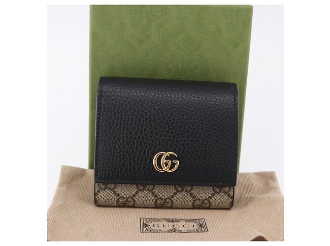 Portafoglio GUCCI GG Supreme in PVC e Pelle Beige Oro 598587 Auth 193589M D'oro - vista 19